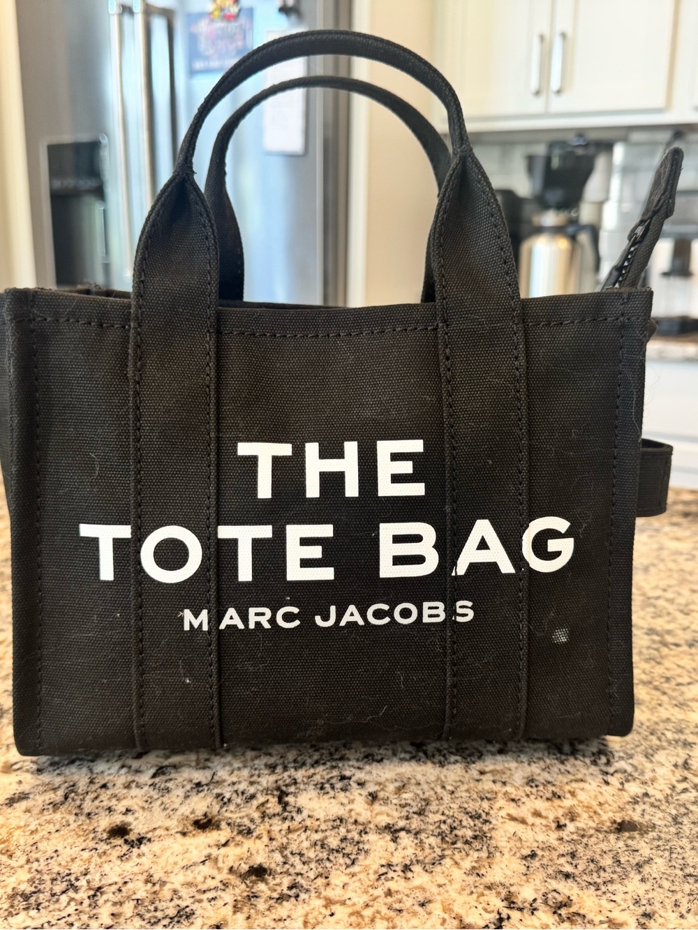 Marc Jacobs Black Canvas 'The Tote Bag' Mini Tote with White Logo